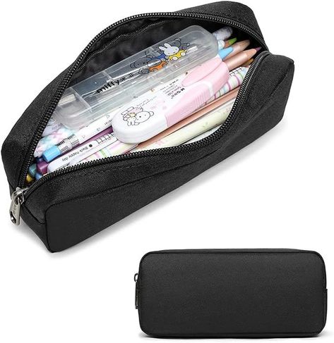 The black pencil case is made of lightweight nylon material, it's water-resisitant, tear-resisitant and washable.But you cannot put it in water, because the zipper are not waterproof. Small Pencil Case, Pencil Case Pattern, Black Pencil Case, Stationery Organizer, Cute Pencil Case, Pen Bag, Stationery Organization, Sewing Organization, Custom Stationery