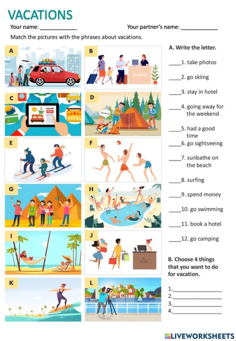 Vacation Vocabulary English, English For Travelling, Travel Vocabulary Worksheet, Vocabulary Worksheets Intermediate, Travel Vocabulary English, Holiday Worksheets For Kids, Travel Vocabulary, English Reading Skills, Traveling Activities