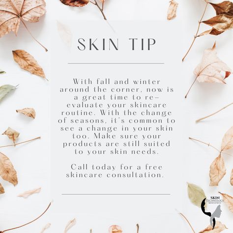 Skincare Tips From Esthetician, November Esthetician Posts, Skincare Engagement Posts, Fall Skincare Tips, Fall Esthetician Posts, Fall Skincare, Esthetician Inspiration, Esthetician Quotes, Autumn Skin