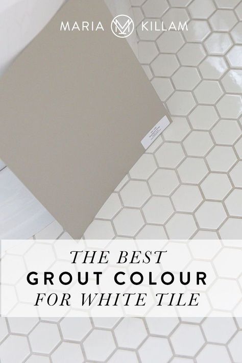 For white tile floors, I often specify grout that matches the colour of stone (below). This is because I have been in hundreds of bathrooms over the years that were filled with white tile and yes, you guessed it, dirty white grout.And because the ONLY fixed colour in those dated, white bathrooms WAS in fact the dirty grout, I often chose a green beige or a green grey paint colour to make it look less bad. White Tiles With Beige Grout, Shower Tile Grout Color, White Tile Floors Bathroom, White Backsplash Grey Grout, How To Paint Grout On Tile Floors, Beige Tile White Grout, White Tiles Beige Grout, White Tiles Green Grout, Master Bath White Tile