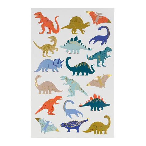 Kids love temporary tattoos and will get a thrill from these fun dinosaur designs. They are perfect for a dinosaur birthday party, either for a party activity or as party favors. Or bring them out for rainy day play or sleepover fun. Meri Meri Dinosaur, Dinosaur 3rd Birthday, Sleepover Fun, Tattoo Sheets, Dinosaur Projects, Dinosaur Stuff, Meri Meri Party, Dinosaur Party Supplies, Clipart Animals