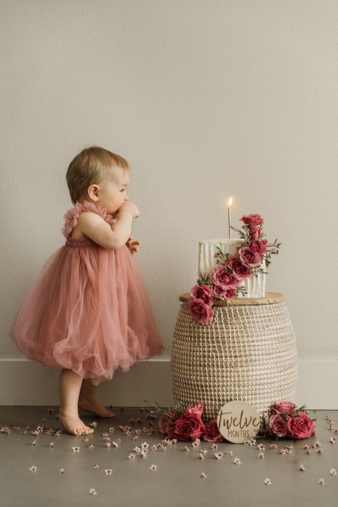 1st Birthday Photoshoot Backdrop, One Year Winter Photos, 1st Year Birthday Photoshoot Ideas, Turning 2 Photoshoot, Cake Smash Baby Girl, Diy First Birthday Photoshoot At Home, One Year Girl Photoshooting Ideas, Whimsical First Birthday Photoshoot, Minimalist First Birthday Girl