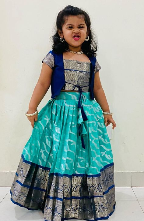 Paavadai Sattai For Kids, Pattu Langa Blouse Designs For Kids, Kids Langa Blouse Designs, Pattu Frocks For Kids, Kids Pattu Langa Designs, Pattu Langa For Kids, Pattu Pavadai For Kids, Pattu Lehenga For Kids, Langa Designs