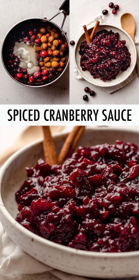 Traditional cranberry sauce gets a spicy makeover to keep Thanksgiving interesting! Infused with cinnamon and cloves, this spiced cranberry sauce will add a little flair to your holiday spread. via @frshaprilflours Cranberry Sauce Rosemary, Cranberry Whiskey Sauce, Cranberry Sauce With Cinnamon, Drunken Cranberry Sauce, Warm Cranberry Sauce, Thick Cranberry Sauce, Spiced Cranberry Sauce, Small Batch Cranberry Sauce, Cranberry Sauce Recipe With Pineapple