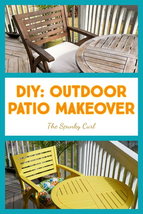 Patio Set Makeover, Painted Patio Table, Painting Outdoor Wood Furniture, Outdoor Table Chairs, Painting Patio Furniture, Diy Outdoor Patio, Outdoor Wood Table, Wood Patio Table, Outdoor Furniture Makeover