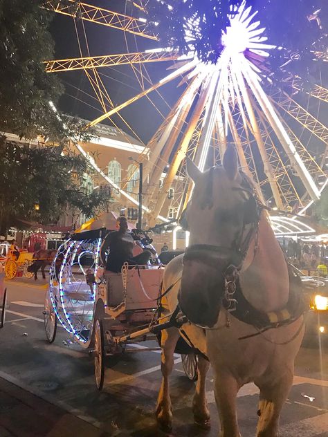 Skyview Ferris Wheel downtown Atlanta Georgia horse and carriage rides nearby streets Atlanta Georgia Aesthetic, Atlanta Georgia Downtown, Birthday 21, Carriage Ride, Blue Ridge Georgia, Downtown Atlanta, Romances Ideas, European Aesthetic, Cute Date Ideas