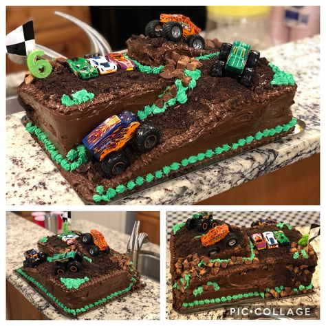 Simple Monster Truck Cake, Monster Truck Cakes For Boys, Chocolate Cake And Icing, Monster Truck Cakes, Monster Truck Birthday Cake, Crushed Oreo, Truck Birthday Cakes, Monster Truck Cake, Truck Cake