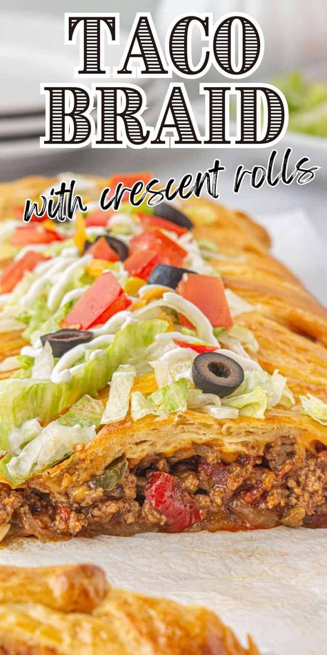 Taco Braided Bread, Crescent Roll Taco Recipes, Taco Braid Crescent Rolls, Taco Braid Recipe, Taco Pie With Crescent Rolls, Taco Ring With Crescent Rolls, Rolled Tacos Recipe, Crescent Roll Taco Ring, Taco Crescent Rolls