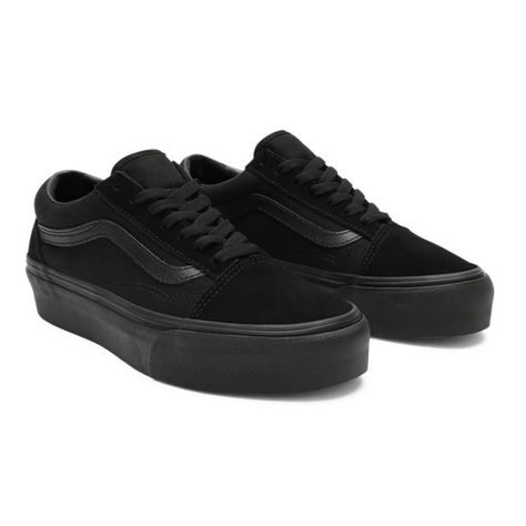 Vans Old School Platform, Black Platform Vans, Vans Platform, All Black Vans, Skater Vans, Old Skool Platform, Vans Old School, Platform Vans, Vans Store