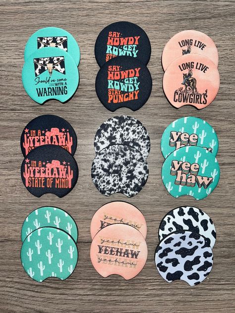 Western Car Coasters / Turquoise / Cactus / Punchy / Yeehaw / - Etsy Western Car Coasters, Western Truck Accessories, Western Car Decor, Western Car Accessories, Western Auto, Western Car, Cool Truck Accessories, Truck Decor, Western Turquoise