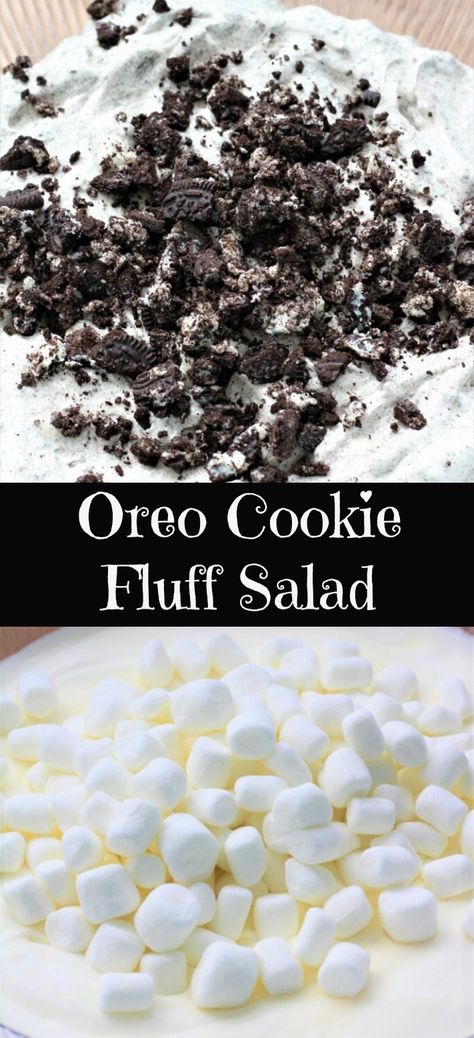 Oreo Salad Instant Pudding, Oreo Salad Recipe, Fluff Salad Recipes Cool Whip, Oreo Cookie Salad, Oreo Fluff Salad, Oreo Salad, Half Strawberry, Fluff Salads, Cookie Salad