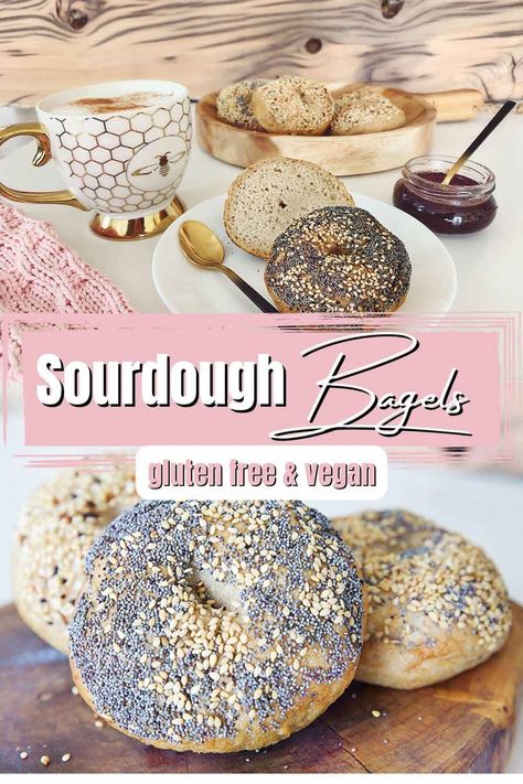 Dairy Free Recipes Healthy, Gluten Free Bagel Recipe, Sourdough Bagel, Gluten Free Benefits, Gluten Free Vegan Bread, Gluten Free Sourdough Starter, Sourdough Bagels, Dairy Free Baking, Gluten Free Bagels