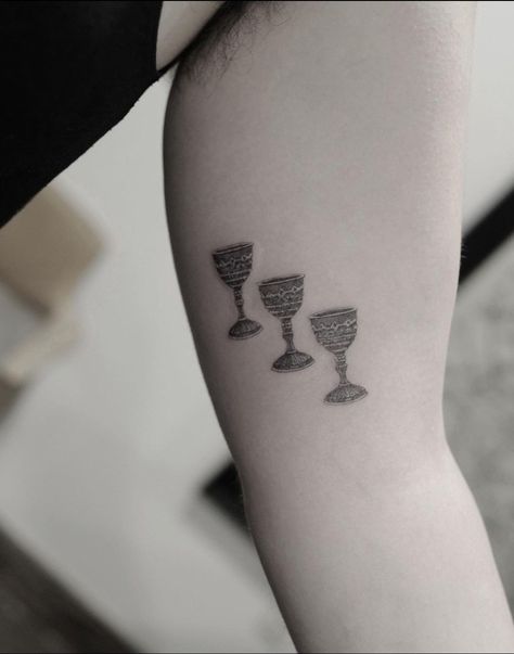 Lucy Dacus Tattoo, Phoebe Bridgers Tattoo, Three Of Cups, Lucy Dacus, Cup Tattoo, Tarot Tattoo, Party Tattoos, Cute Tiny Tattoos, Phoebe Bridgers