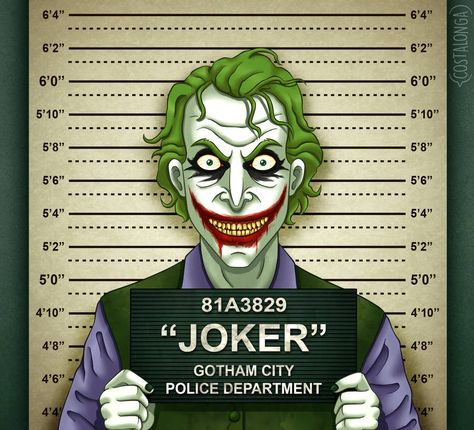 Harley Quinzel, Image Joker, Hugo Strange, Villains Party, Joker Artwork, Mug Shot, Joker Art, Bad Guys, Dc Comic