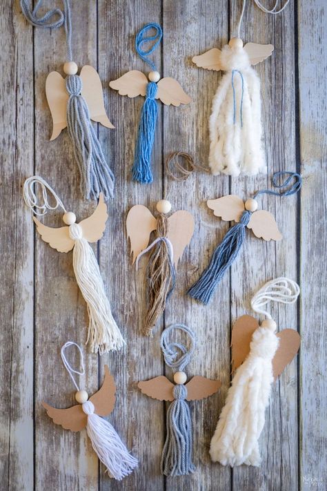 Diy Angel Crafts, Angel Kids Craft, Angel Keychain Diy, Easy Angel Crafts For Kids, Tassel Angels, Angels To Make, Wings Pattern, Angels Diy, Diy Christmas Angels