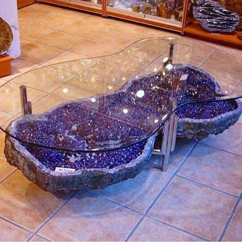 Amethyst coffee table Crystal Furniture, Crystals In The Home, All Things Purple, Amethyst Geode, Girl House, Boho Interior, Crystal Decor, Dream Rooms, 인테리어 디자인