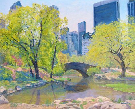 Chicago Painting, Central Park New York City, New York Painting, Spring Illustration, City Skylines, Spring City, Art Resources, City Drawing, Oil Color