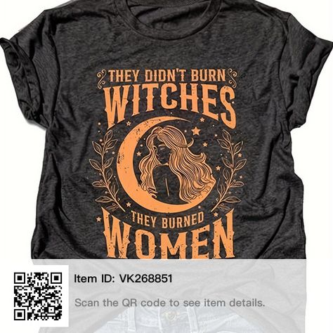 Halloween Fan Apparel Short Sleeve T-shirt, Halloween Short Sleeve T-shirt With Text Print, Halloween Horror Long Sleeve T-shirt, Black Witch, Halloween Novelty Cotton T-shirt, Womens Rights, T Shirt Top, Witch, Womens Tops