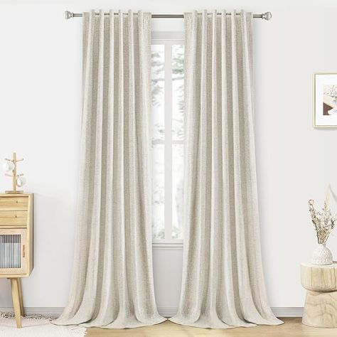 84 Inches Long 2 Panels Set for Living Room Bedroom Back Tab Thermal Insulated Black Out Linen Drapes Room Darkening Window Curtains 84 Inch Length Beige Drapes, Ceiling Draping, Linen Blackout Curtains, Linen Curtain Panels, Linen Drapes, Insulated Curtains, Drape Panel, Curtain Texture, Patio Door