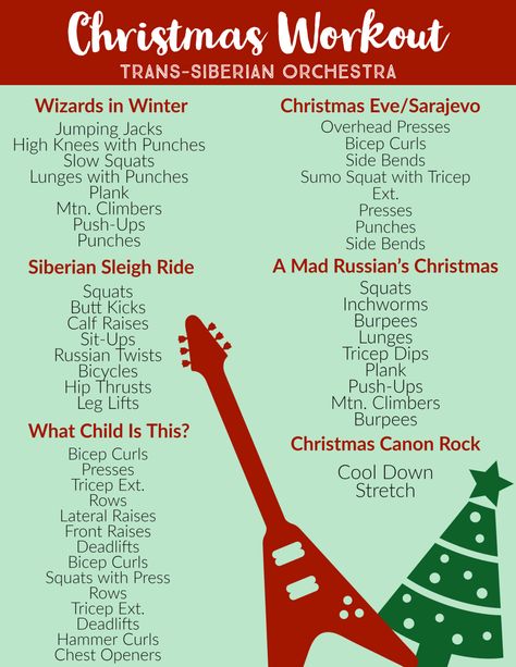 Christmas Themed Workouts, Christmas Workouts, 45 Minute Workout, Christmas Workout, What Child Is This, Trans Siberian Orchestra, Holiday Workout, Workouts For Teens, Christmas Note