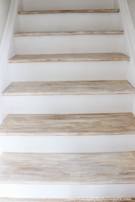 Faux Wood Makeover on Particle Board Basement Stairs | Simply Beautiful By Angela Faux Wood Look With Paint, Faux Wood Painting Technique, Basement Steps Ideas, Wood Makeover, Carpet On Stairs, Stairs Basement, Stairway Makeover, Refinish Stairs, Wood Painting Techniques