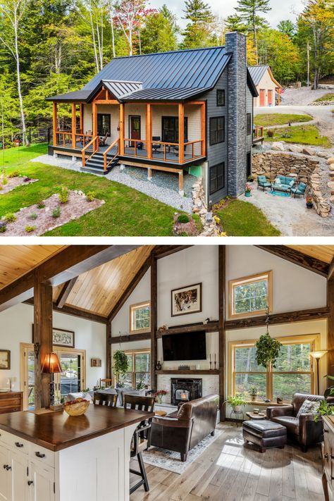 Perch Pond is a small post and beam design perfect as a primary home, a second home or a guest house. Small Post And Beam Homes, Post And Beam Cottage, Post And Beam House, Small Barn House, Yankee Barn Homes, Beam Design, Post And Beam Home, Barn House Design, Patio Deck Designs