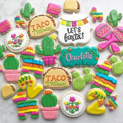 Three Esta Birthday Party, Custom Birthday Cookies, 3rd Birthday Party For Girls, Taco Twosday, Mexican Birthday Parties, Reptile Party, 2nd Birthday Party For Girl, Fiesta Bridal Shower, Fiesta Birthday Party