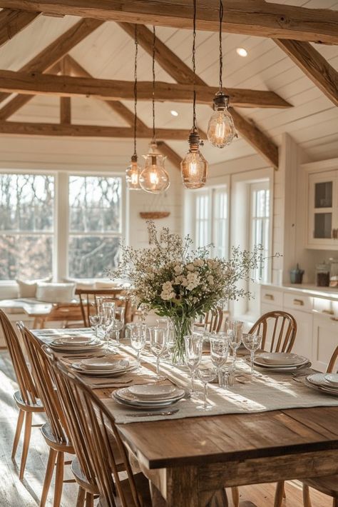 Rustic Chic Dining Room Decor, Modern Cottage Dining Room, Rustic Chic Dining Room, Cottage Dining Rooms, Modern Farmhouse Dining Room, Casa Clean, Chic Dining Room, House Dining Room, Modern Farmhouse Dining