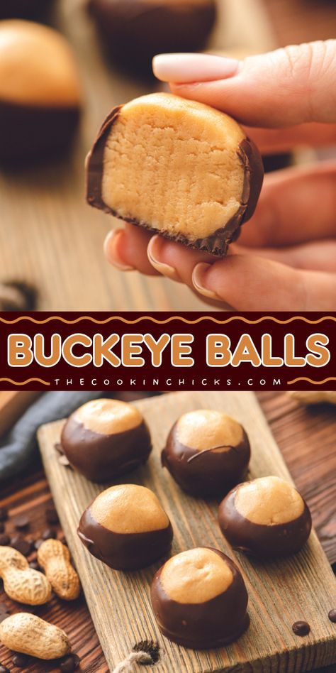 Looking for simple holiday treats to prepare for this season? Try these easy-to-make Buckeye Balls! It's a classic peanut butter ball dipped in mouthwatering melted chocolate. It's a simple, no-bake, and flavorful treat that is perfect for your Christmas dessert recipes! Christmas Chocolate Peanut Butter Balls, Easy Peanut Butter Buckeyes, Thanksgiving Sweets For Kids, Peanut Butter Truffles Easy, Cake Ball Recipes Easy, Dipped Ritz Cookies Peanut Butter, Christmas Baking No Bake, Chocolate Peanutbutter Balls, Peanut Butter Oreo Cookie Balls