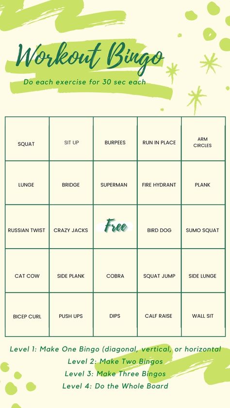 Workout Bingo Challenge, Fitness Bingo Challenge, Healthy Challenge Ideas, Workout Bingo, Wellness Games, Easter Workout, Fitness Bingo, Workouts To Get Abs, Circus Tricks