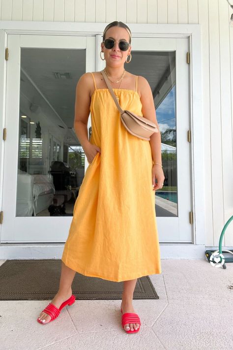 Styling Women's Easy Linen Tank Dress in Dress. Summer Dresses. Summer Outfits. Fashion Inspiration. Summer Midi Dresses | Vacation Style | Fashion Outfits | Holland Paterno Summer Midi Dresses, Dresses Vacation, Wedding Travel, Linen Tank, Trendy Fashion Outfits, Midi Dress Summer, Vacation Dresses, Travel Beauty, Vacation Style