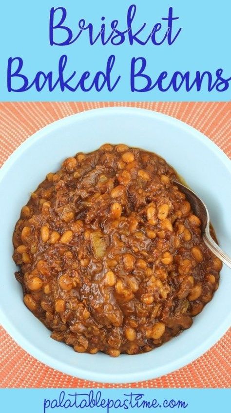 Brisket Beans Recipe, Baked Beans With Brisket, Sides For Brisket Dinner, Brisket Beans, Brisket Baked Beans, Heb Recipes, Grilled Vegetable Sandwich, Beef Barbecue, Easy Baked Beans