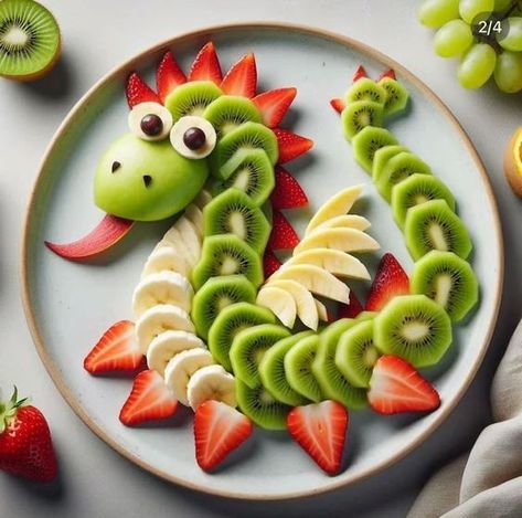 Fruit Dinosaur, Fruit Dragon, Kids Food Crafts, Adorable Food, Fruit Platter Designs, French Country Front Porch, Food Art For Kids, Creative Snacks, Amazing Food Decoration