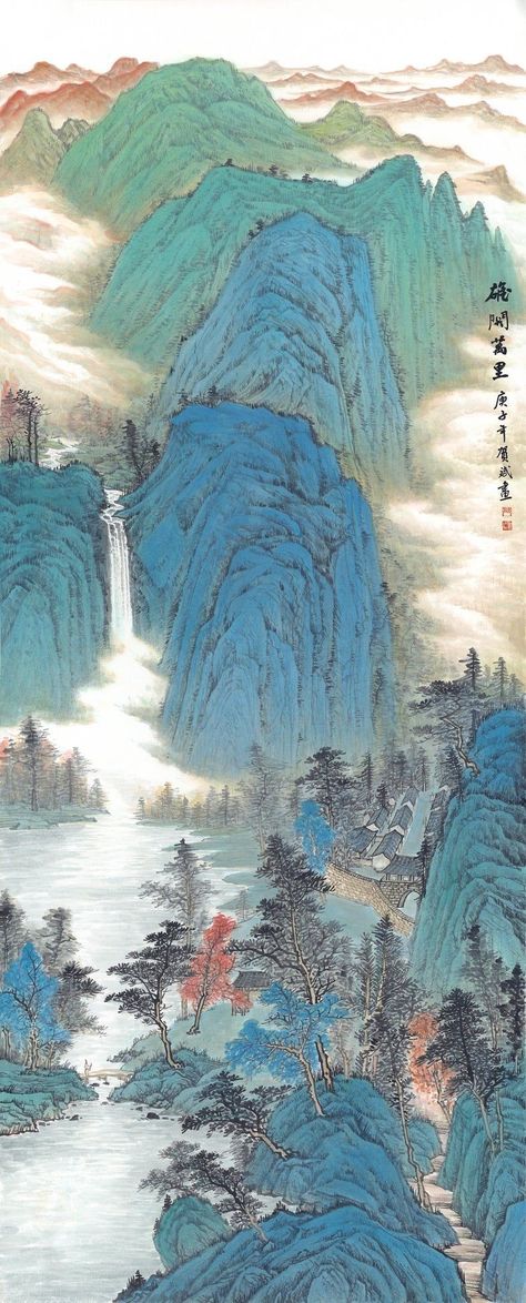 leecheesart.com Chinese Landscape Painting, Chinese Art Painting, Chinese Landscape, Watercolor Mountains, Cloud Painting, Mountain Art, Textured Artwork, Paintings Art Prints, Chinese Painting