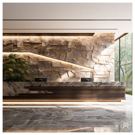 Reception area, desk, stones, timber, plants. Biophilic Reception Desk, Bali Reception Lobby, Biophilic Reception Design, Natural Reception Desk, Rock Reception Desk, Timber Reception Desk, Rainforest Interior Design, Biophilic Reception, Jungle Reception