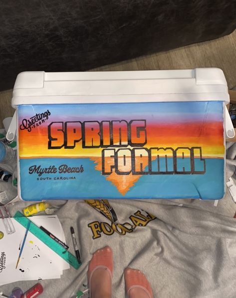 Miami Frat Cooler, Frat Cooler Painting Ideas, Fraternity Cooler, Sae Cooler, Frat Cooler Nashville, Myrtle Beach Formal Cooler, Myrtle Beach Frat Cooler, Beach Frat Cooler, Cooler Ideas Fraternity