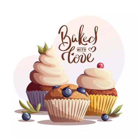 Bake Sale Poster, Baking Illustration, Postal Card, Cupcake Illustration, Cupcake Drawing, Baked With Love, Cake Illustration, Cake Logo Design, Baking Art