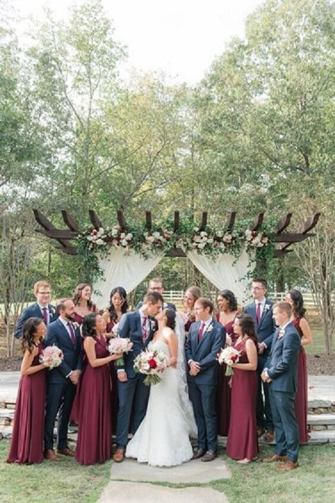 Elegant Navy, Burgundy and Gold Winter Wedding Color Inspirations - ColorsBridesmaid Birmingham Wedding Venues, Navy And Burgundy Wedding, Navy Wedding Colors, Gold Winter Wedding, Winter Bridesmaids, Winter Bridesmaid Dresses, Birmingham Wedding, Maroon Wedding, Gold Wedding Dress