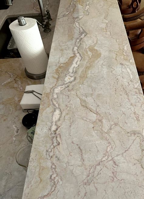 TAJ MAHAL: The Quartzite Countertop that's 'ROCK'ING Kitchen Design - Kylie M Interiors Explosion Blue Quartzite Kitchen, Gabana Quartzite Kitchen, Leathered Taj Mahal Quartzite Kitchen, Take Mahal Quartzite, Tak Mahal Quartzite, Kitchen Countertops Quartzite, Mykonos Quartzite Countertops, Quartzite Kitchen Countertops Colors, Tan Quartz Countertops