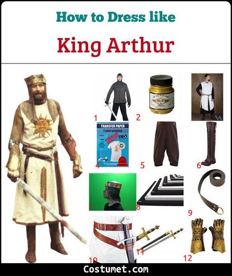 King Arthur (Monty Python) Costume for Cosplay & Halloween 2021 King Arthur Monty Python, Monty Python Halloween Costume, Monty Python Costume, King Arthur Costume, Eighties Costume, Medieval Tunic, Crown Template, Medieval Garb, Medieval Belt