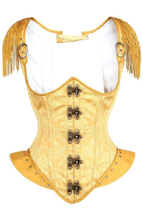 Waist Clincher, Under Bust Corset, Metal Gate, Burlesque Costumes, Goth Corset, Gate Latch, Corset Fashion, Mini Top Hat, Gold Brocade