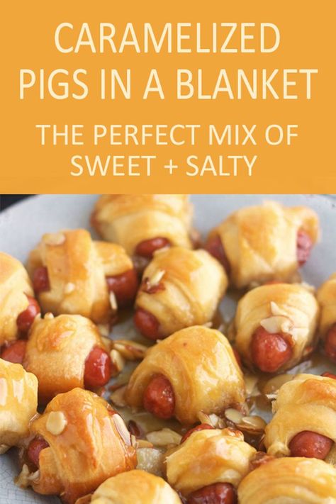 Caramelized Pigs In A Blanket, Sweet Pigs In A Blanket, Cream Cheese Chicken Enchiladas, Christmas Finger Foods, Wrapped Dates, Salty Sweet Snacks, Savory Recipe, Cheese Chicken, Pumpkin Cream Cheeses