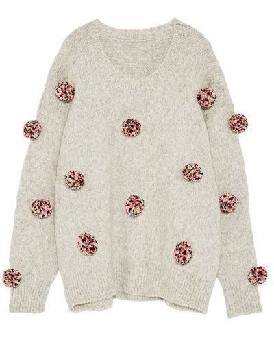 OVERSIZED POMPOMS SWEATER-View all-KNITWEAR-WOMAN | ZARA United States Pompom Sweater, Pom Pom Sweater, Oversized Tops, Oversize Pullover, Pull Oversize, Long Knit Cardigan, Roll Neck Sweater, Floral Knit, Open Knit Sweater