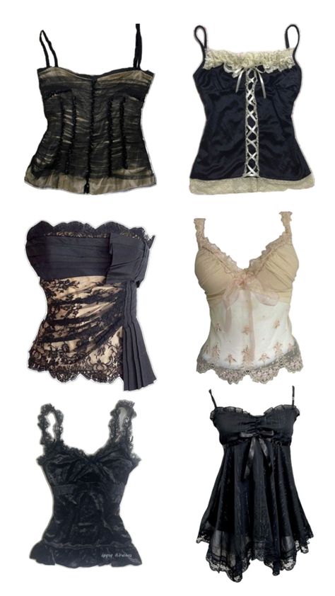 Cute lace tops black and white bow detail Cute Lace Tops, Spaghetti Tops, Babydoll Tops, White Lace Top, Black Lace Tops, Tops Black, Swaggy Outfits, White Bow, Alternative Outfits