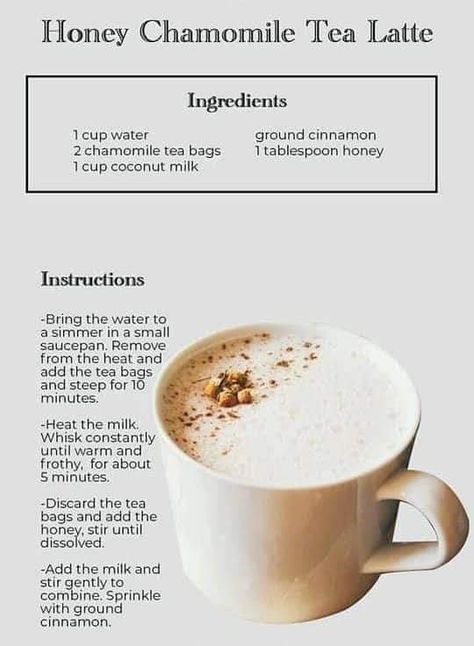 Chamomile Tea Recipe, Coconut Milk Tea, Chai Tea Latte Recipe, Tea Latte Recipe, Milk Tea Recipes, Hot Drinks Recipes, Tea Drink Recipes, Herbal Teas Recipes, Delicious Drink Recipes