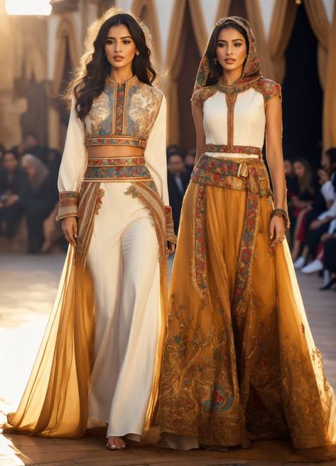 Arabic Outfit, Arabic Clothing, Mode Kimono, Runway Fashion Couture, Moroccan Fashion, Arab Fashion, Arab Women, A Jacket, Fantasy Dress