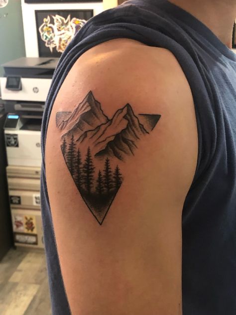 Psalm 121 tattoo, mountains and trees Mountain Calf Tattoo, Psalm 121 Tattoo, Black Hills Tattoo, Mountain Trees Tattoo, Forest Tattoo Arm, Mountain And Tree Tattoo, Mountain Scene Tattoo, Tattoo Mountains, Musical Tattoos