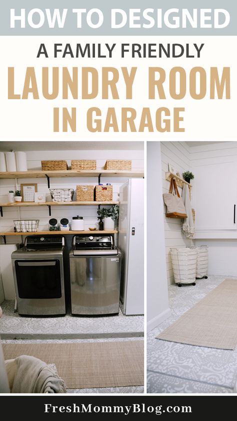 Cute Garage Laundry Area, Small Laundry Room With Freezer, Turning Garage Into Laundry Room, Open Space Laundry Room, How To Build A Laundry Room, Laundry Living Room Combo, Creating A Laundry Room, Garage Laundry Space Ideas, Laundry Wall In Garage