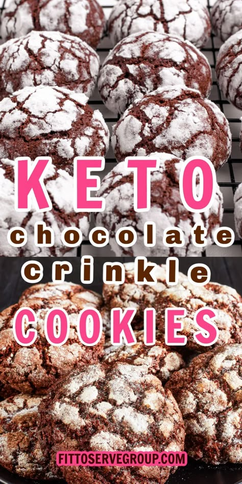 close up images of keto chocolate crinkle cookies on a baking rack cooling and on a black plate ready to serve Keto Crinkle Cookies, Keto Chocolate Crinkle Cookies, Low Carb Chocolate Cookies, Chocolate Keto Cookies, Keto Chocolate Candy, Keto Monster Cookies, Healthy Christmas Baking, Keto Chocolate Cookies, Chocolate Crackle Cookies