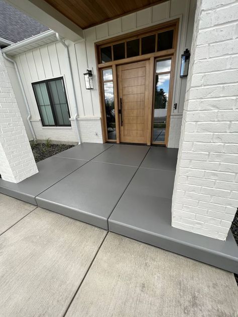 Concrete Resurfacing Ideas for Your Front Porch or Patio Cement Front Porch, Stamped Concrete Colors, Front Porch Concrete Ideas, Porch Concrete Ideas, Brick Border, Front Porch Concrete, Concrete Resurfacing, Restaurant Flooring, Concrete Coatings